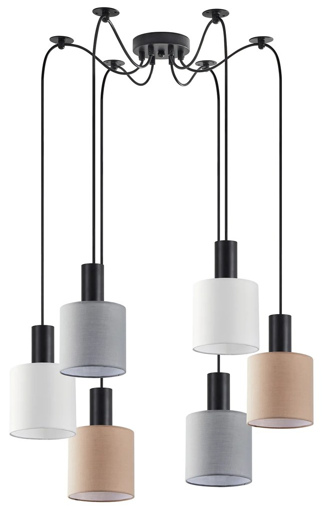 SE21-BL-4-BL6-SH12 ADEPT FLEX Black Pendant White, Grey, Brown Fabric Shade+ HOMELIGHTING 77-8918