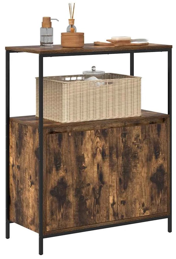 vidaXL Ντουλάπι μπάνιου με ράφια καπνιστή δρυς 76,5x35x95 εκ.