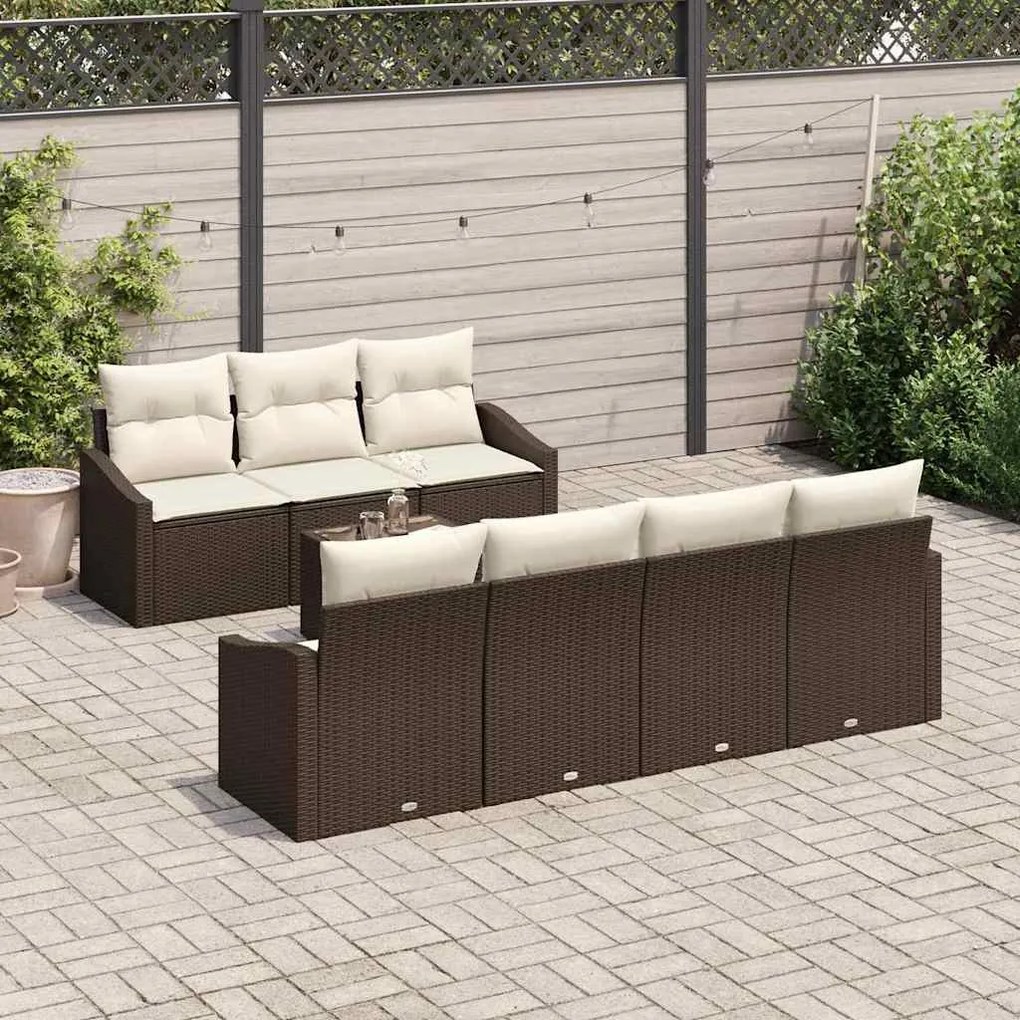 vidaXL Σετ Καναπέ Κήπου με μαξιλάρι 8 pcs Καφέ, Κρέμα 55 x 55 x 37 εκ