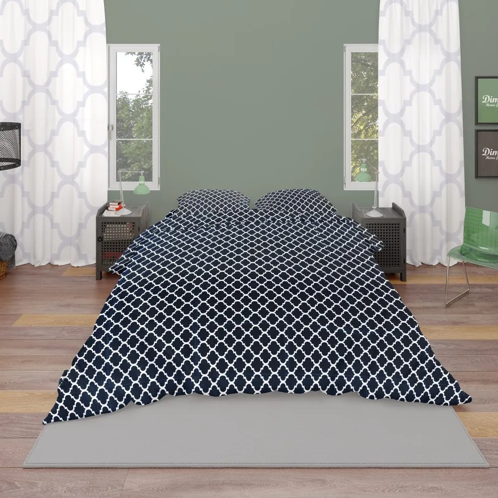 DIMcol ΣΕΝΤΟΝΙΑ ΕΜΠΡΙΜΕ ΣΕΤ 4 τεμ ΕΝΗΛ Cotton 100% 240Χ270 Windows 175  Dark blue-White