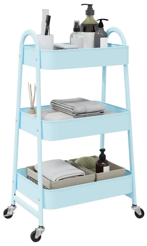 Τρόλεϊ αποθήκευσης 3 Επίπεδα Μπλε 42x41,5x77 εκ. Ατσάλι