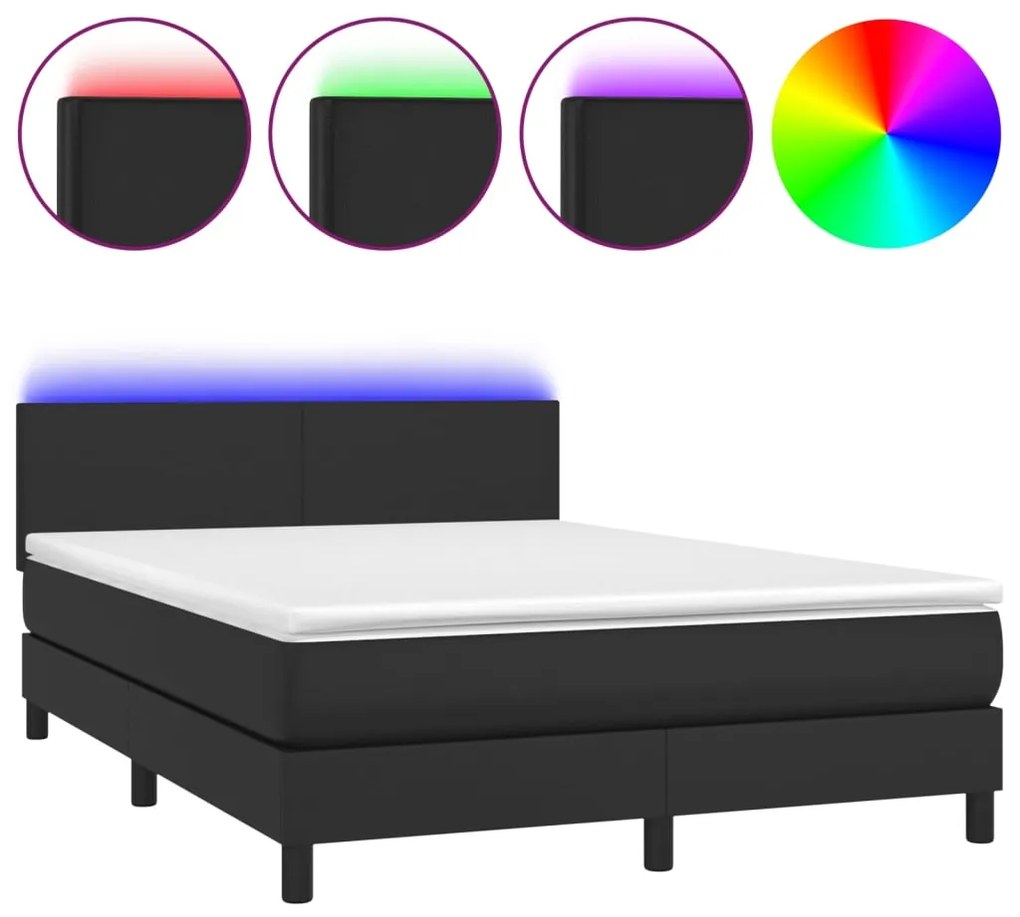 vidaXL Κρεβάτι Boxspring με Στρώμα &amp; LED Μαύρο 140x190 εκ. Συνθ. Δέρμα