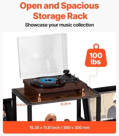 VEVOR 3-Tier Record Player Stand Metal Vinyl Record Stand up to 280 Album Black