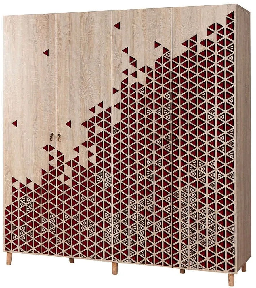 Ντουλάπα Τετράφυλλη Imaj 863SPH4222 180x52x192cm Oak-Red Four Door