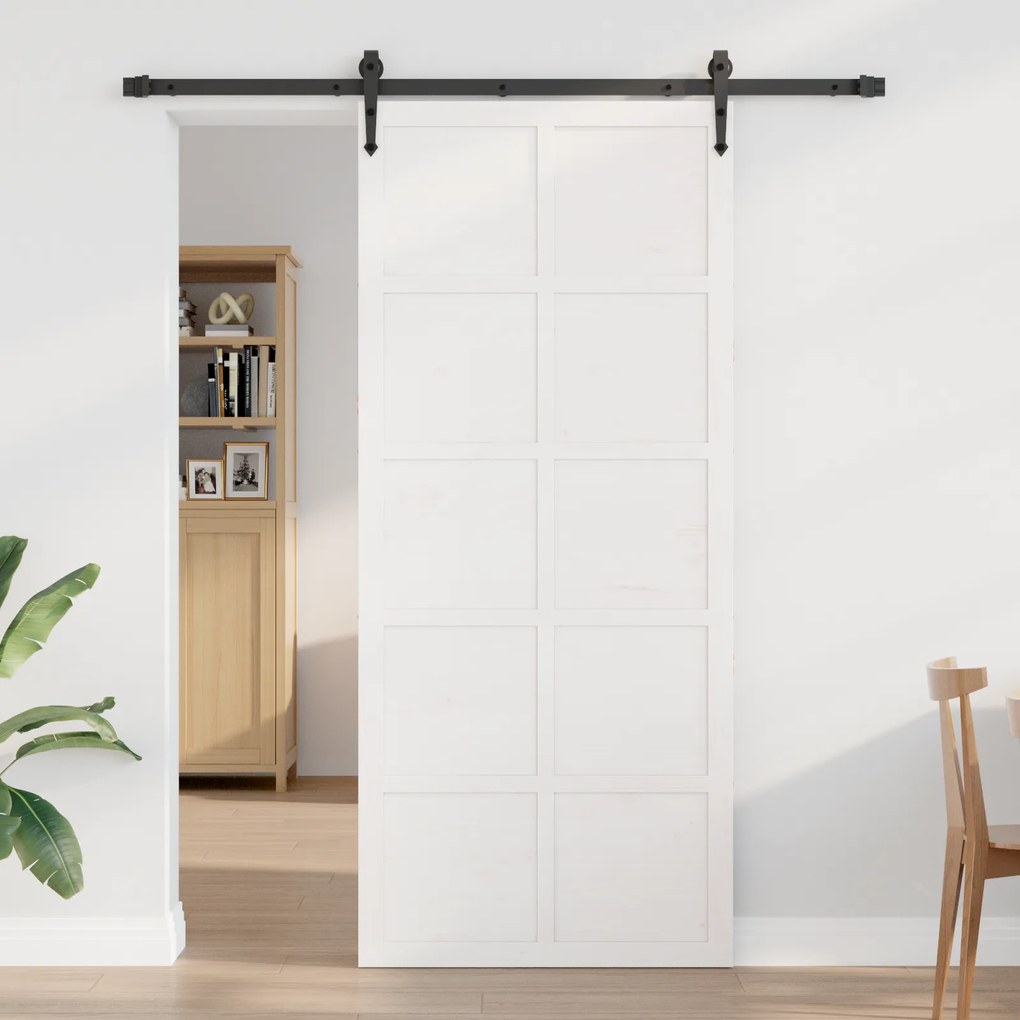 vidaXL Πόρτα αχυρώνα Λευκό 90 x 210 cm Μασίφ ξύλο πεύκου
