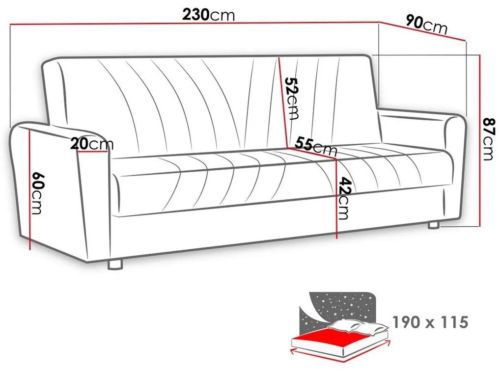 Καναπές κρεβάτι Columbus 126, Αριθμός θέσεων: 3, Αποθηκευτικός χώρος, 87x230x90cm, 62 kg, Πόδια: Πλαστική ύλη, Ξύλο: Πεύκο | Epipla1.gr