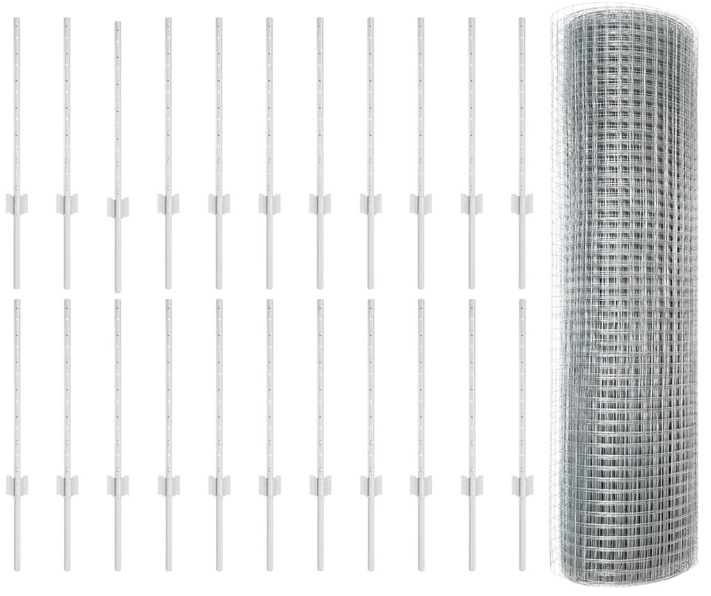 vidaXL Φράχτης με 22 U Posts Ασημί 0.6x50 m Ατσάλι