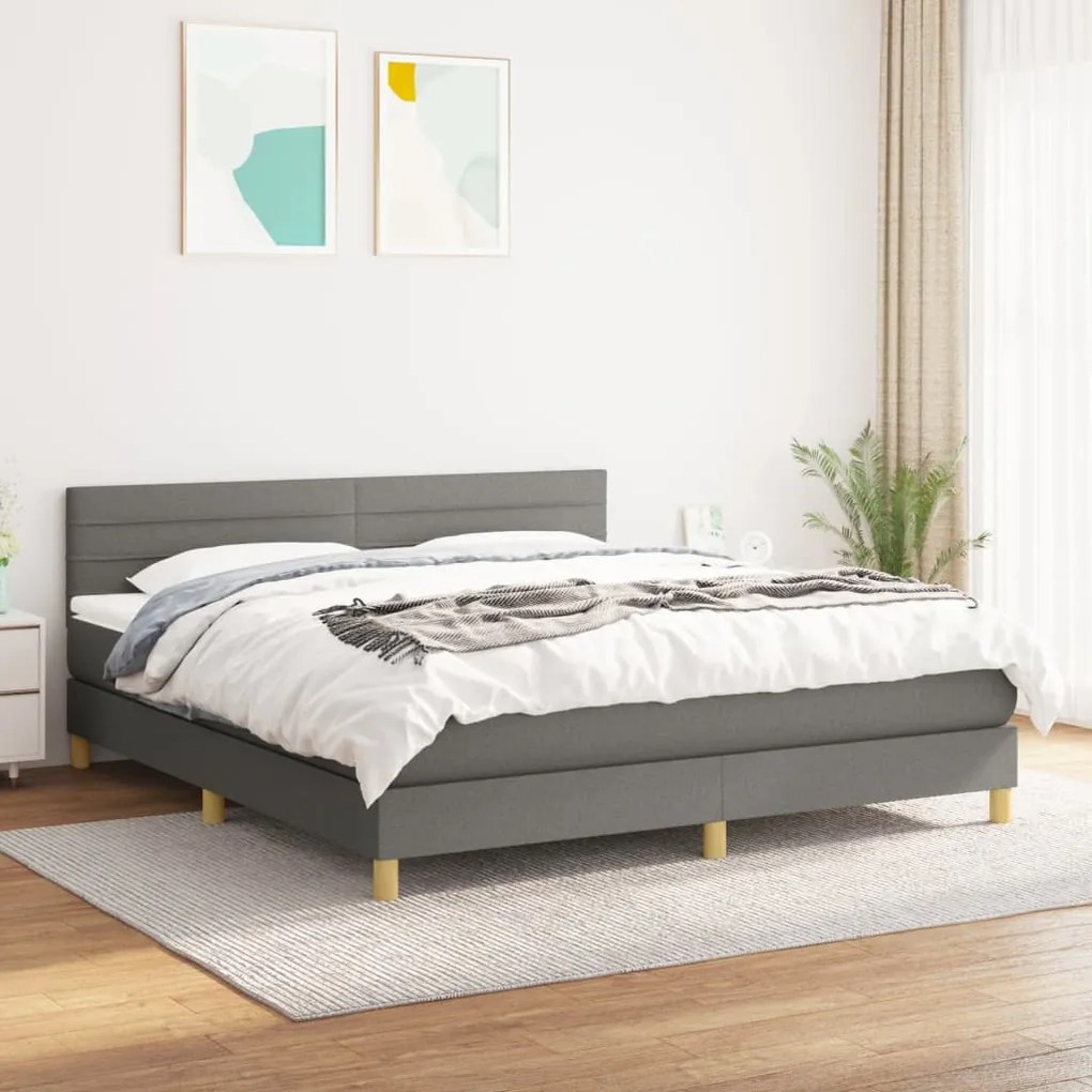 Κρεβάτι Boxspring με Στρώμα Σκούρο Γκρι 160x200 εκ Υφασμάτινο - Γκρι