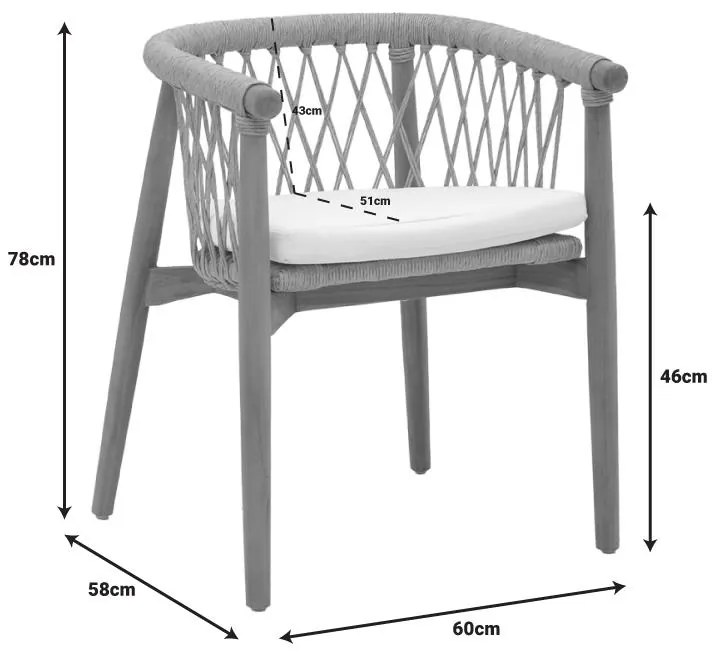 Πολυθρόνα Abby σκελετός από teak ξύλο σε φυσική απόχρωση και κρεμ μαξιλάρι 60x58x78εκ 60x58x78 εκ.