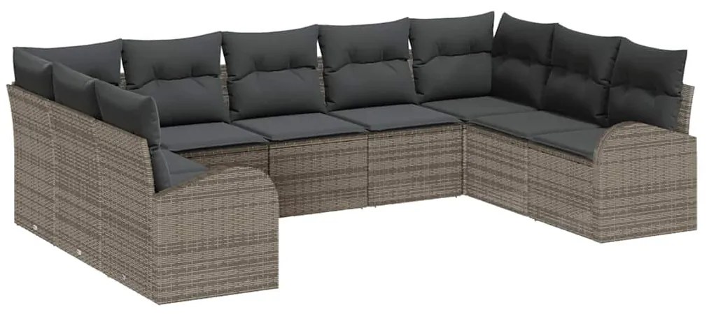 vidaXL Σετ Καναπέ Κήπου 9 pcs Γκρι Πολυ ράταν
