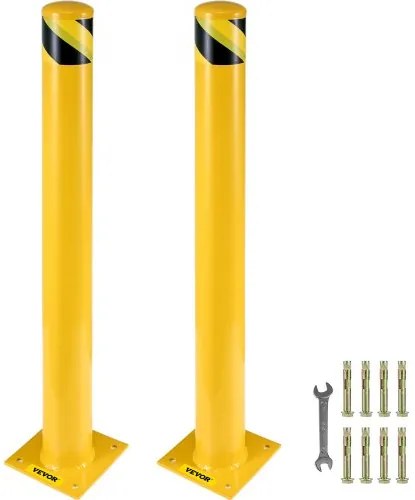 VEVOR Safety Bollard, 48 Inch Height Bollard Post, 4.5 Inch Diameter Steel Pipe Safety Bollard Post, Yellow Steel Bollard, Steel Safety Bollard with 8 Anchor Bolts, Perfect for Traffic-Sensitive Area
