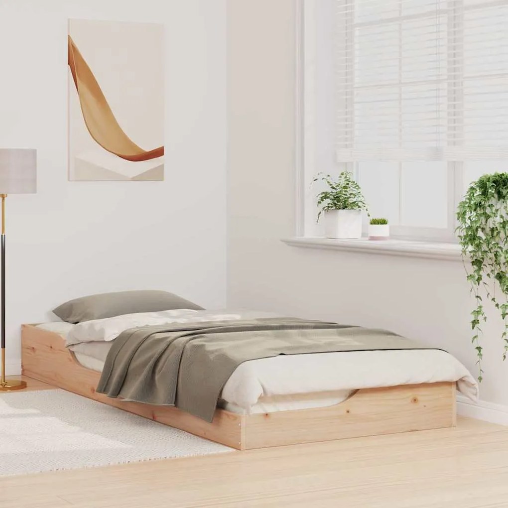 vidaXL Κρεβάτι δαπέδου Καφέ 90 x 210 cm Μασίφ ξύλο πεύκου