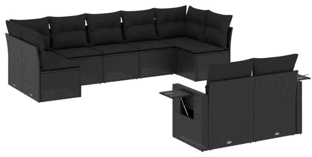 vidaXL Σαλόνι Κήπου Σετ 9 Τεμαχίων Μαύρο από Συνθ. Ρατάν με Μαξιλάρια