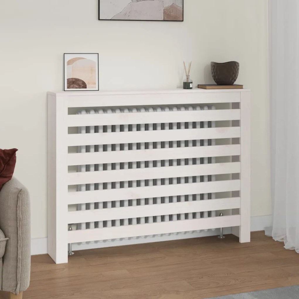 vidaXL Κάλυμμα Καλοριφέρ Λευκό 108,5x19x84 εκ. από Μασίφ Ξύλο Πεύκου