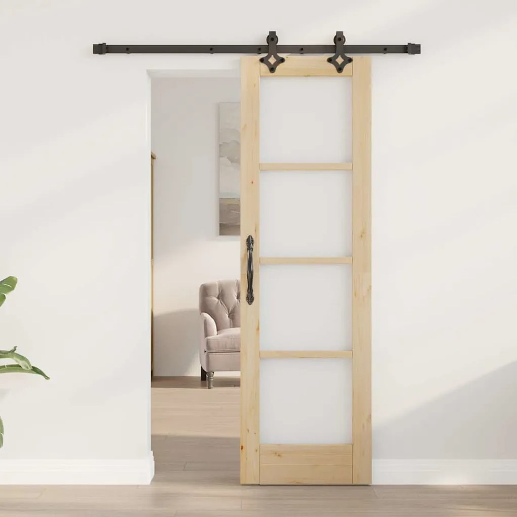 vidaXL Συρόμενη Πόρτα Καφέ 61 x 198.5 εκ. Ξύλο και μέταλλο