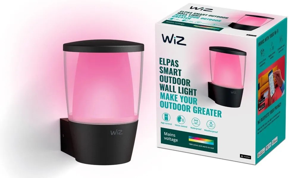 Έξυπνο Φωτιστικό Τοίχου Απλίκα LED 8,5W Μαύρο IP44 RGBW 3CCT Dimmable Elpas 929003247501 Wiz-929003247501-Μαύρο 929003247501
