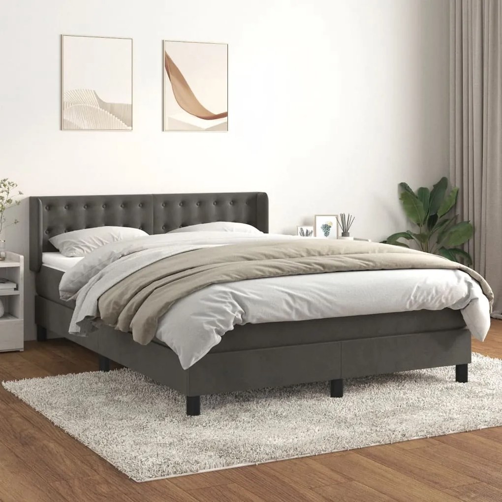 Κρεβάτι Boxspring με Στρώμα Σκούρο Γκρι 140x200 εκ. Βελούδινο