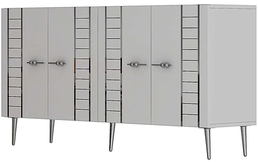 Μπουφές Imre 475OLV3142 150x35x75cm White-Silver Μοριοσανίδα, Μελαμίνη