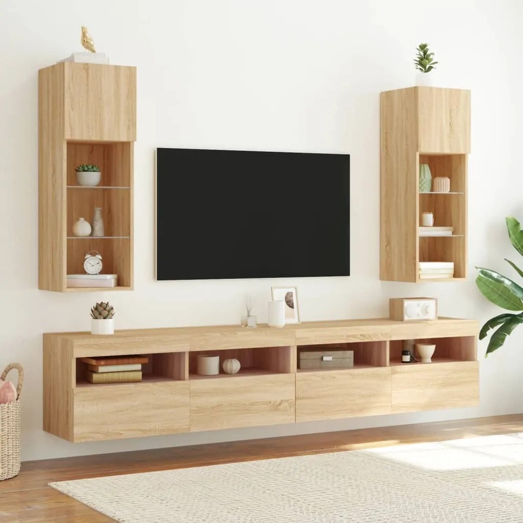 vidaXL Έπιπλο Τηλεόρασης με LED Sonoma Δρυς 30,5x30x90 εκ.