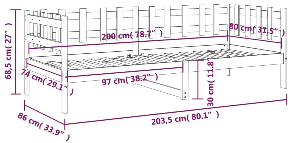 Καναπές Κρεβάτι Μαύρος 80 x 200 εκ. από Μασίφ Ξύλο Πεύκου - Μαύρο