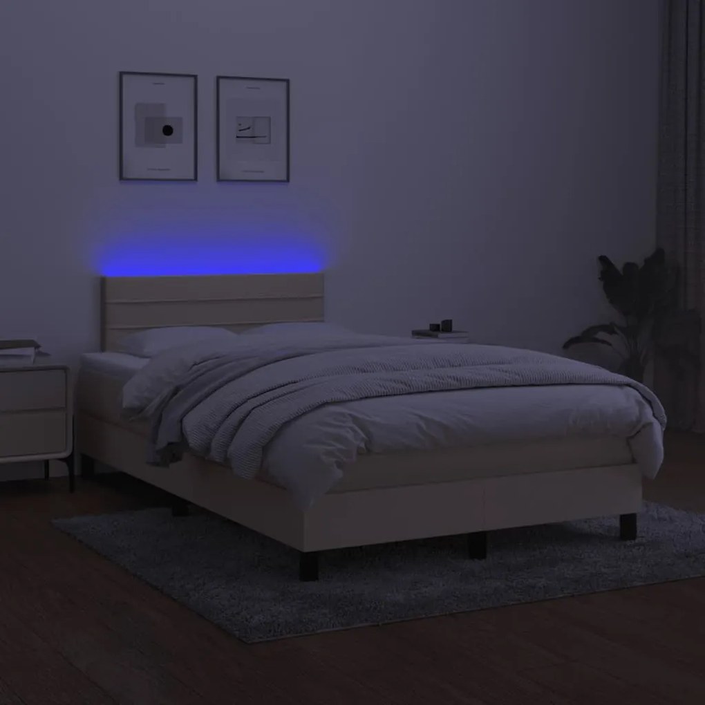 ΚΡΕΒΑΤΙ BOXSPRING ΜΕ ΣΤΡΩΜΑ &amp; LED ΚΡΕΜ 120X190 ΕΚ. ΥΦΑΣΜΑΤΙΝΟ 3270051