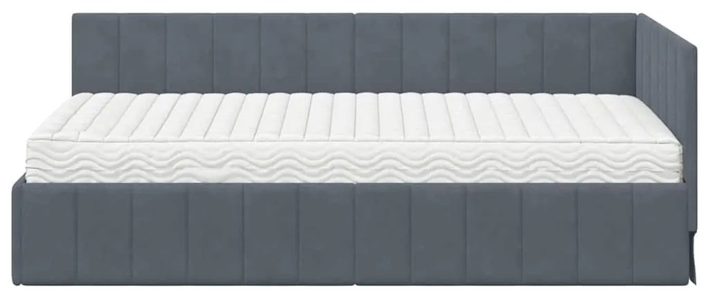 vidaXL Κρεβάτι γωνίας με στρώμα με στρώμα 2 pcs Γκρι Βελούδο