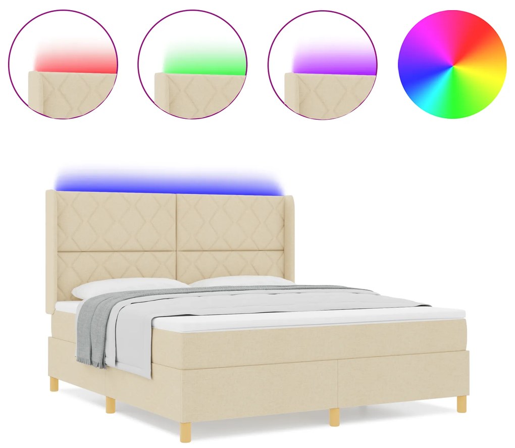 vidaXL Κρεβάτι Με Στρώμα & LED Κρέμα 180x200 εκ Fabric