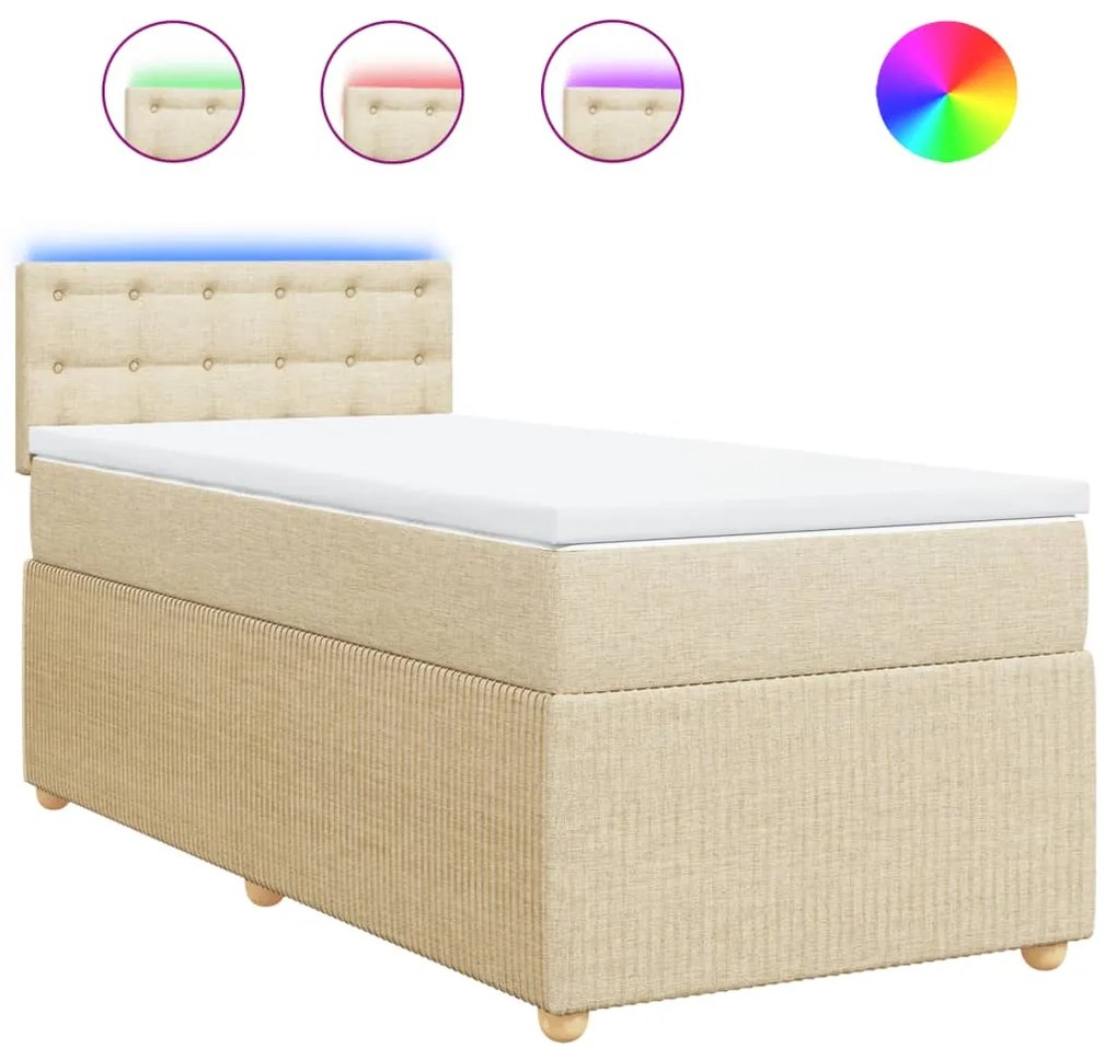 vidaXL Κρεβάτι Boxspring με Στρώμα Κρεμ 90x190 εκ.Υφασμάτινο