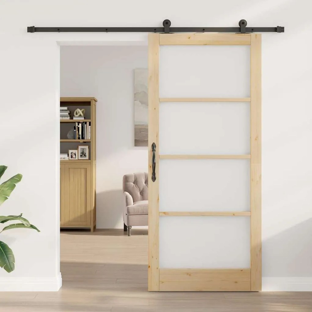 vidaXL Συρόμενη Πόρτα ORKDAL Καφέ 93 x 211 εκ. Ξύλο και μέταλλο