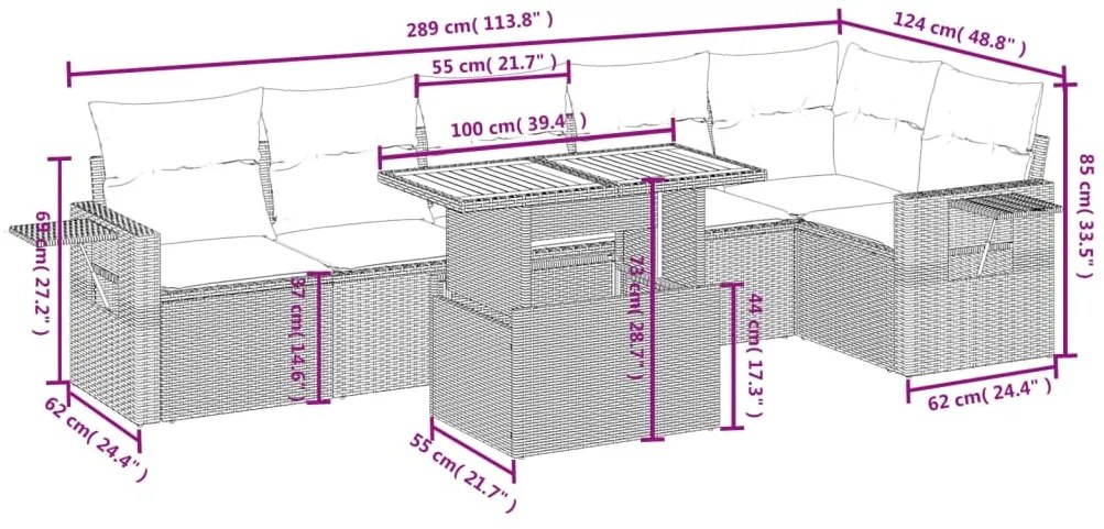 vidaXL Σαλόνι Κήπου Σετ 7 τεμ. Μπεζ Συνθετικό Ρατάν με Μαξιλάρια