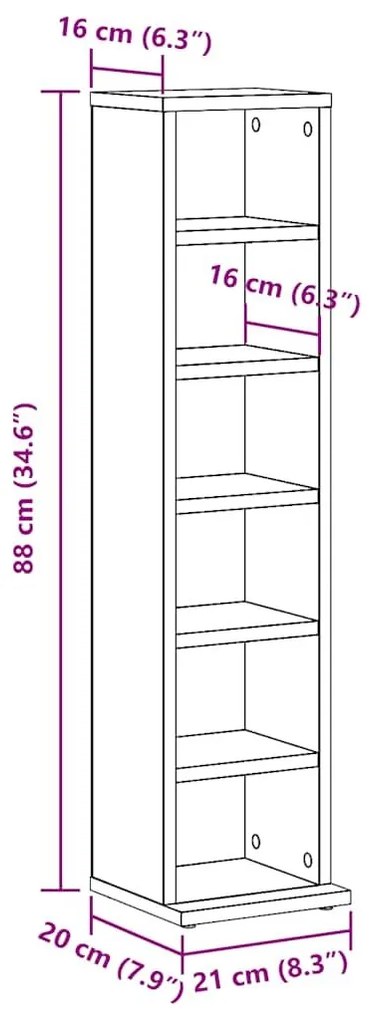 Έπιπλο για CD Παλιό ξύλο 21 x 20 x 88 εκ από Επεξεργασμένο Ξύλο - Καφέ