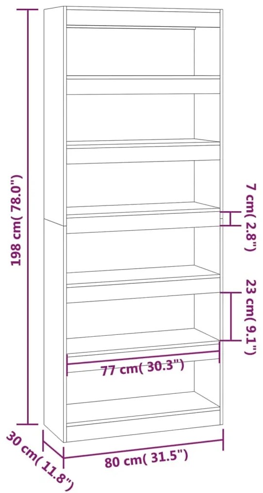 vidaXL Βιβλιοθήκη/Διαχωρ. Χώρου Καπνιστή Δρυς 80x30x198 εκ. Επεξ. Ξύλο