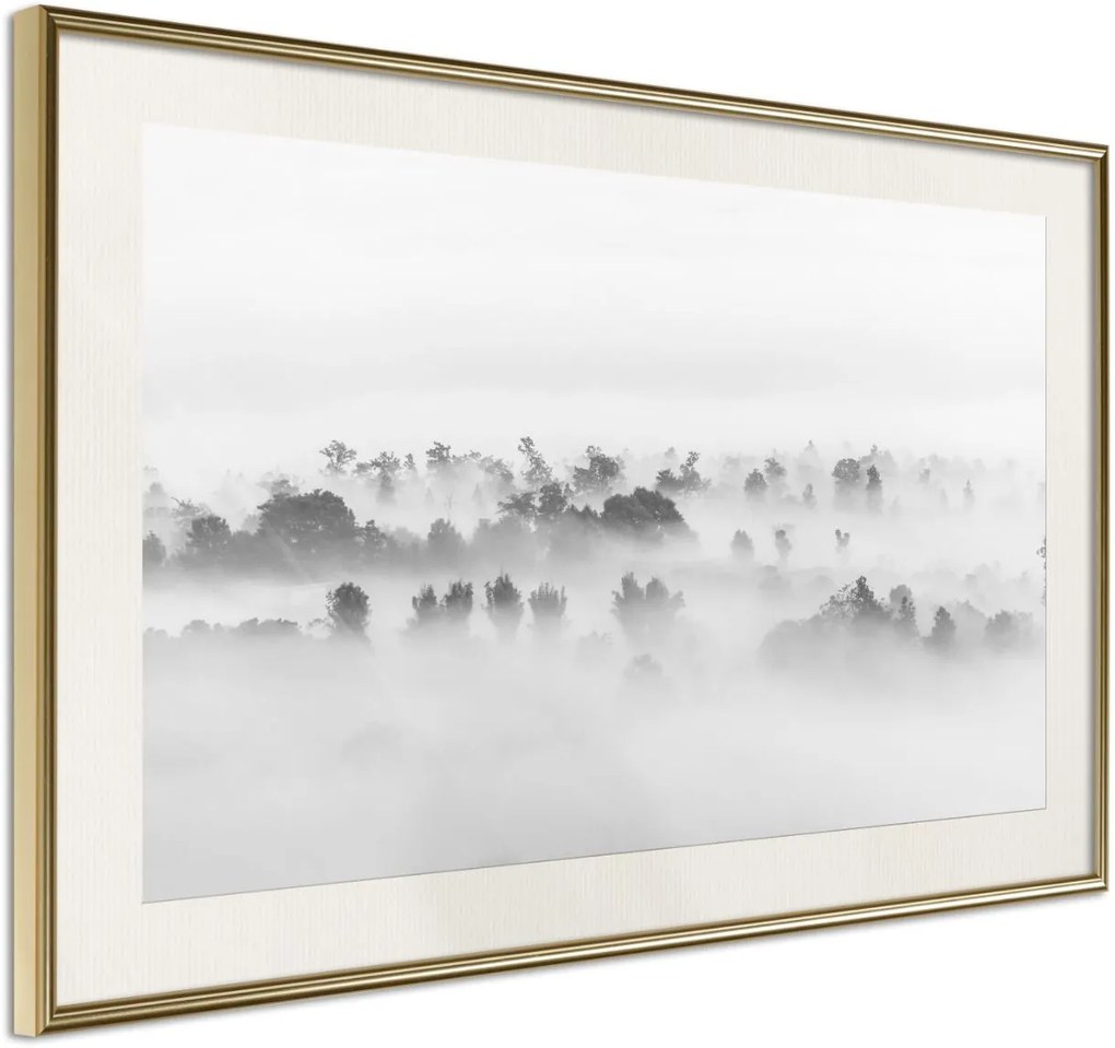 Αφίσα - Fog Over the Forest - 45x30 - Χρυσό - Με πασπαρτού