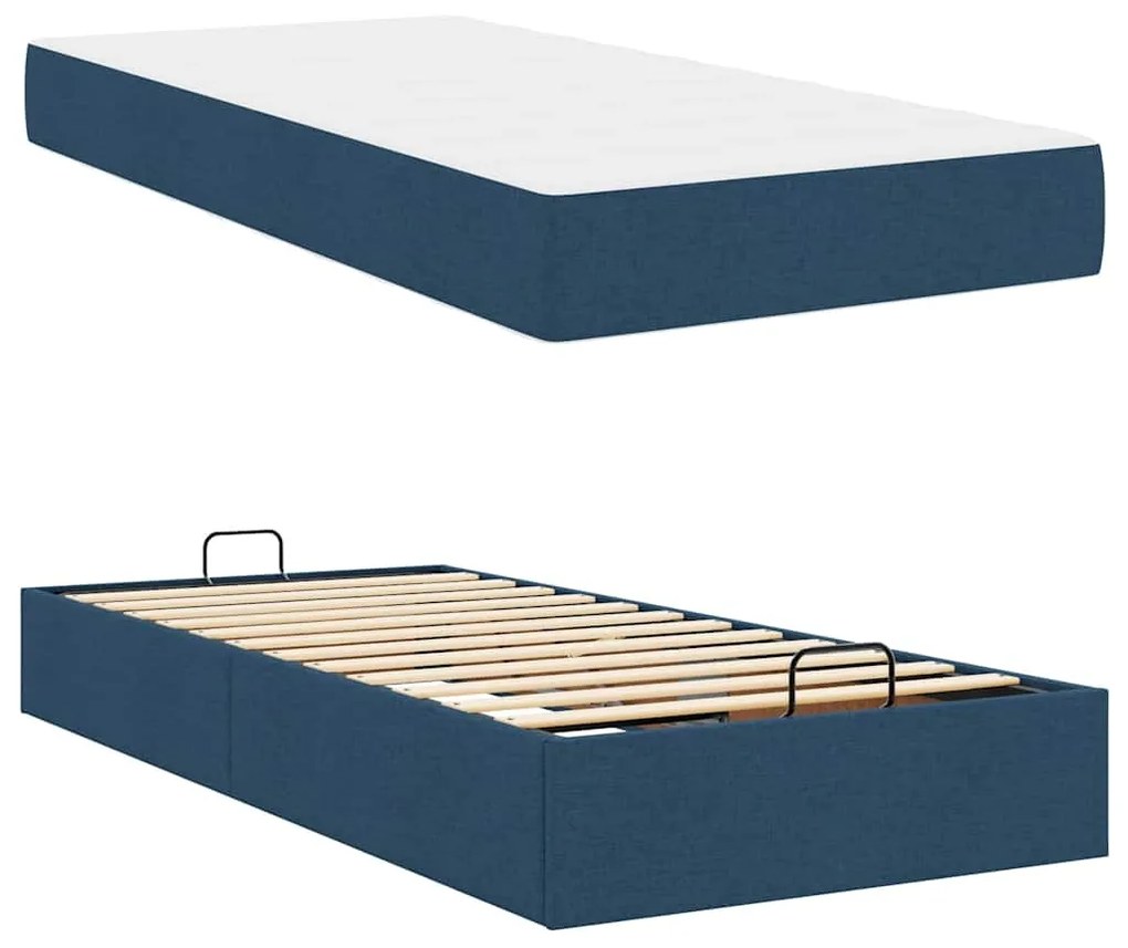 vidaXL Σκελετός κρεβατιού με στρώμα με στρώμα 2 pcs Μπλε ύφασμα