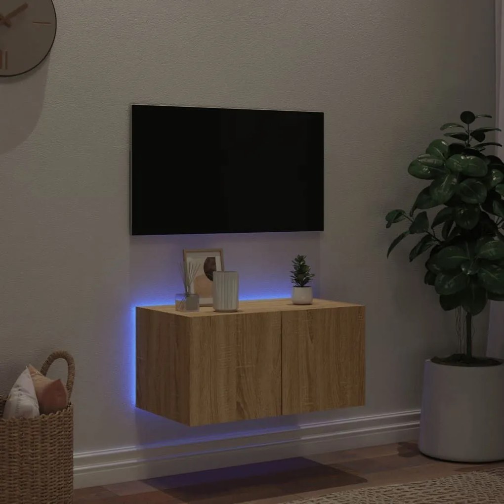 Έπιπλο Τοίχου Τηλεόρασης με LED Sonoma Δρυς 60x35x31 εκ. - Καφέ