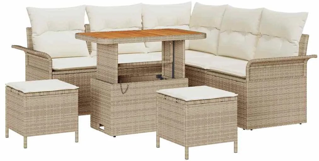 vidaXL Σετ Καναπέ Κήπου Ρυθμιζόμενο ύψος 8 pcs Μπεζ συνθετικό ρατάν