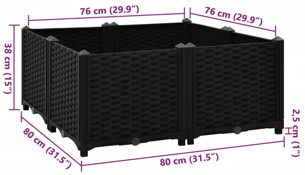 vidaXL Ζαρντινιέρα 80 x 80 x 38 εκ. από Πολυπροπυλένιο