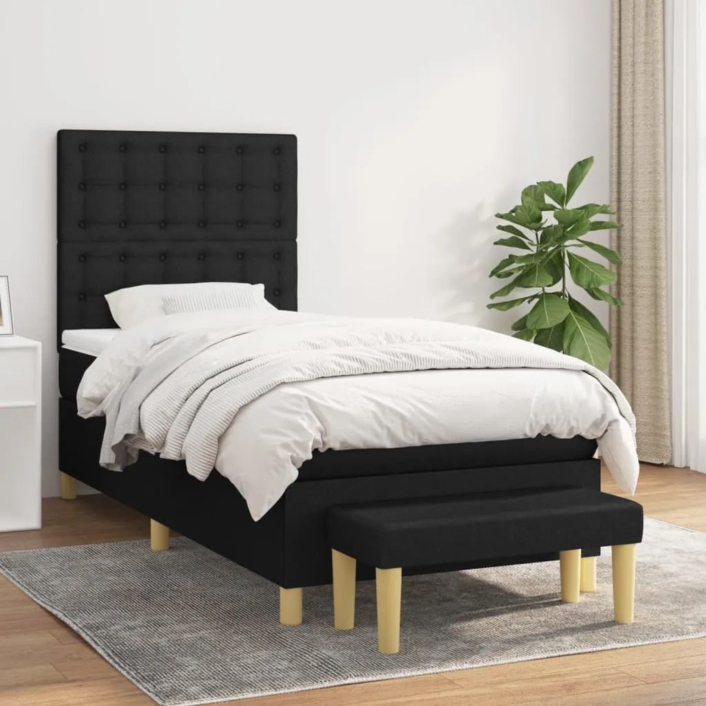 Κρεβάτι Boxspring με Στρώμα Μαύρο 90x190 εκ.Υφασμάτινο