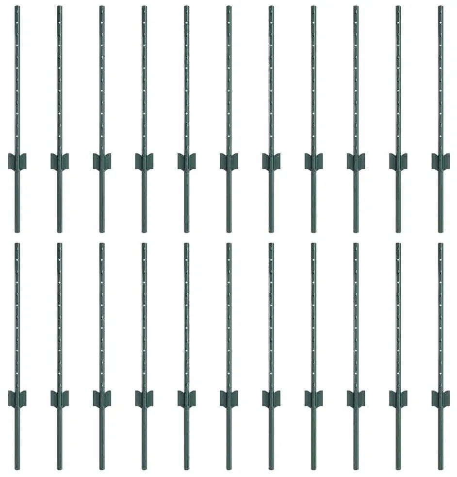 vidaXL Ασημένιοι Πόλοι Φράχτη 22 pcs Πράσινο Ατσάλι