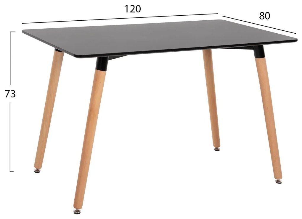 Σετ τραπεζαρίας VEGAS C21185 5τμχ MDF TOP Μαύρο &amp; Καρέκλες Μαύρο - Φυσικό Οξιάς 120x60x74 εκ.