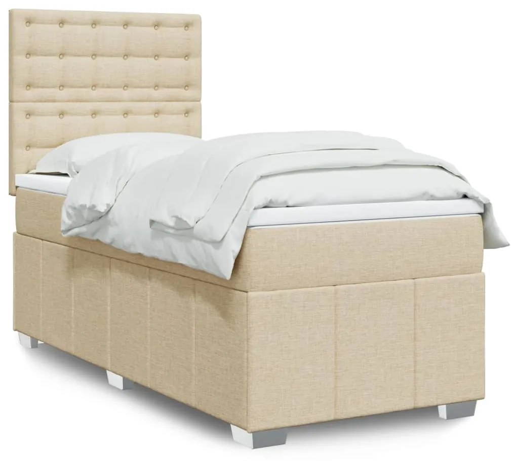 vidaXL Κρεβάτι Boxspring με Στρώμα Κρεμ 90x200 εκ.Υφασμάτινο