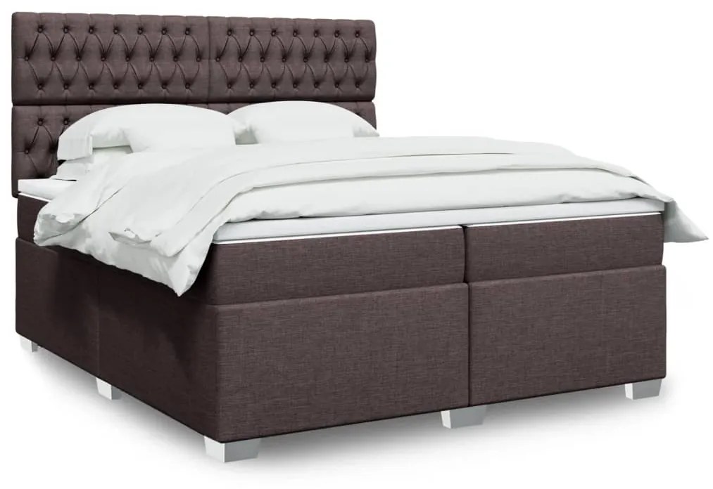 Κρεβάτι Boxspring με Στρώμα Σκούρο Καφέ 200x200 εκ. Υφασμάτινο - Καφέ