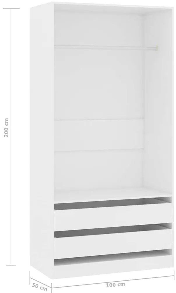 vidaXL Ντουλάπα Λευκή 100 x 50 x 200 εκ. από Επεξ. Ξύλο