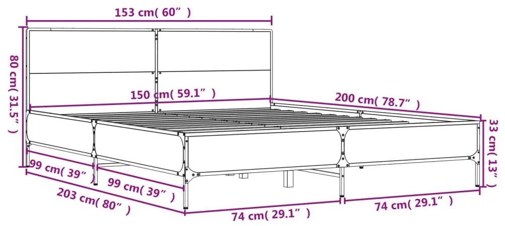 Πλαίσιο Κρεβατιού Μαύρο 160x200 εκ. Επεξ. Ξύλο &amp; Μέταλλο - Μαύρο