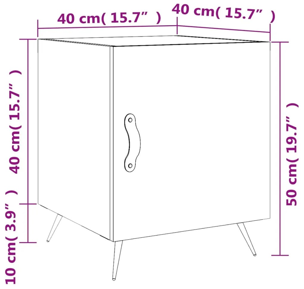 Κομοδίνα 2 τεμ. Γκρι Sonoma 40x40x50 εκ. από Επεξεργασμένο Ξύλο - Γκρι