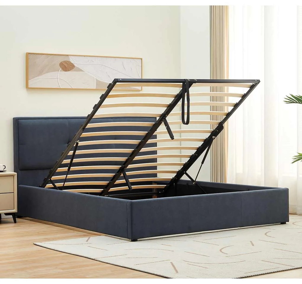 WALTER Κρεβάτι Διπλό με Χώρο Αποθήκευσης, για Στρώμα 160x200cm, Ύφασμα Σκούρο Γκρι 170x221x100cm