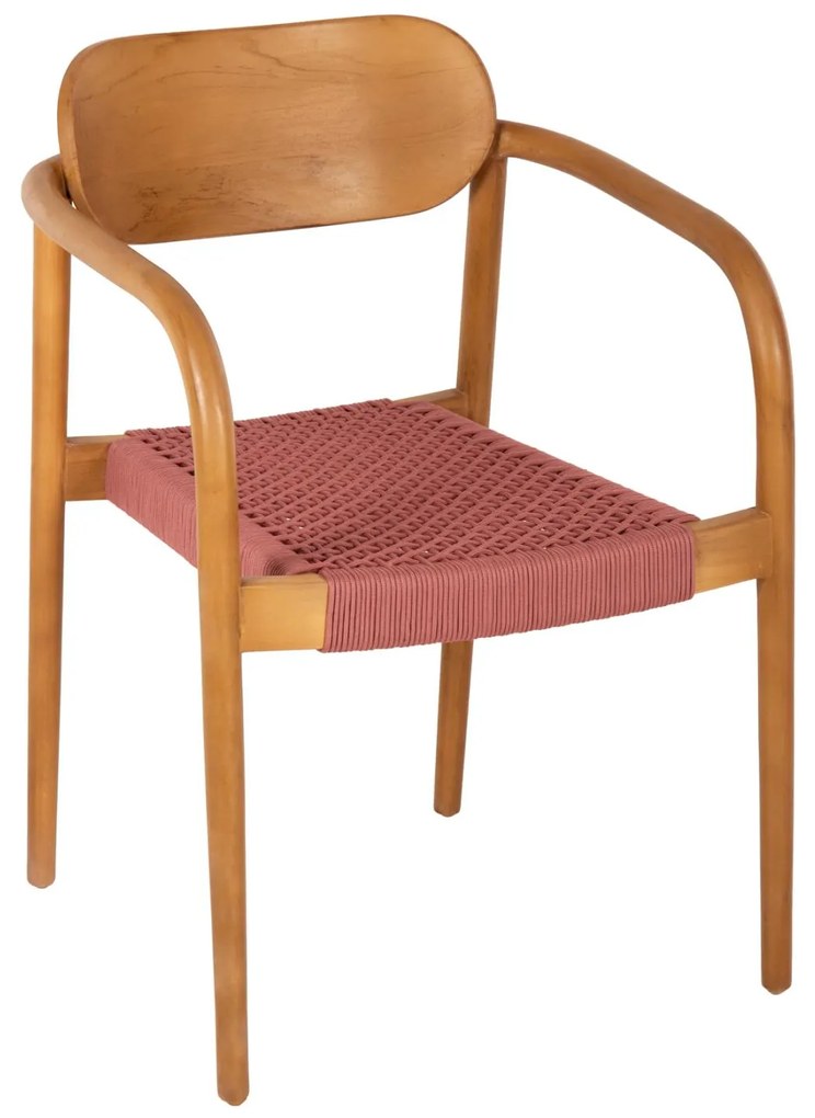 Πολυθρόνα OSLO Ξύλο Teak Φυσικό και Σχοινί Ρόζ 55x54x80Yεκ. 55x54x80 εκ.