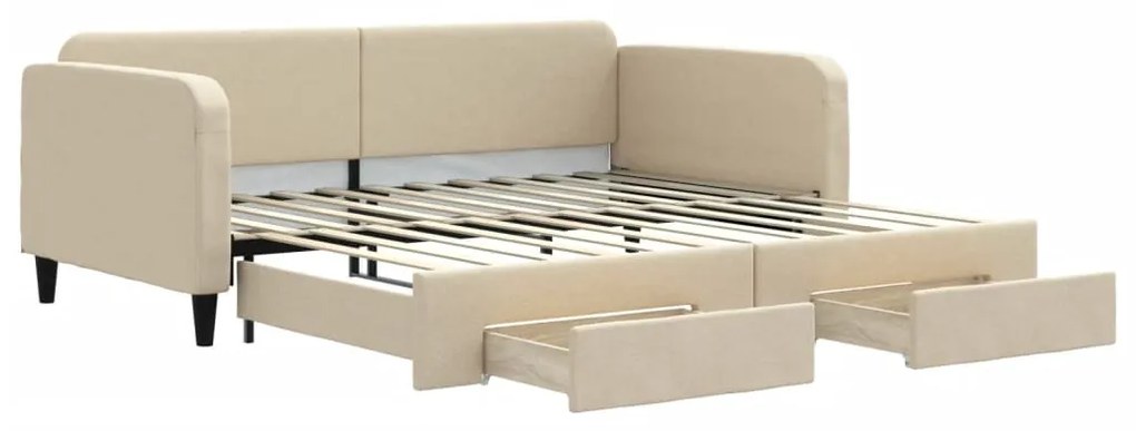 vidaXL Καναπές Κρεβάτι Συρόμενος Κρεμ 100x200 εκ. Υφασμάτινος Συρτάρια