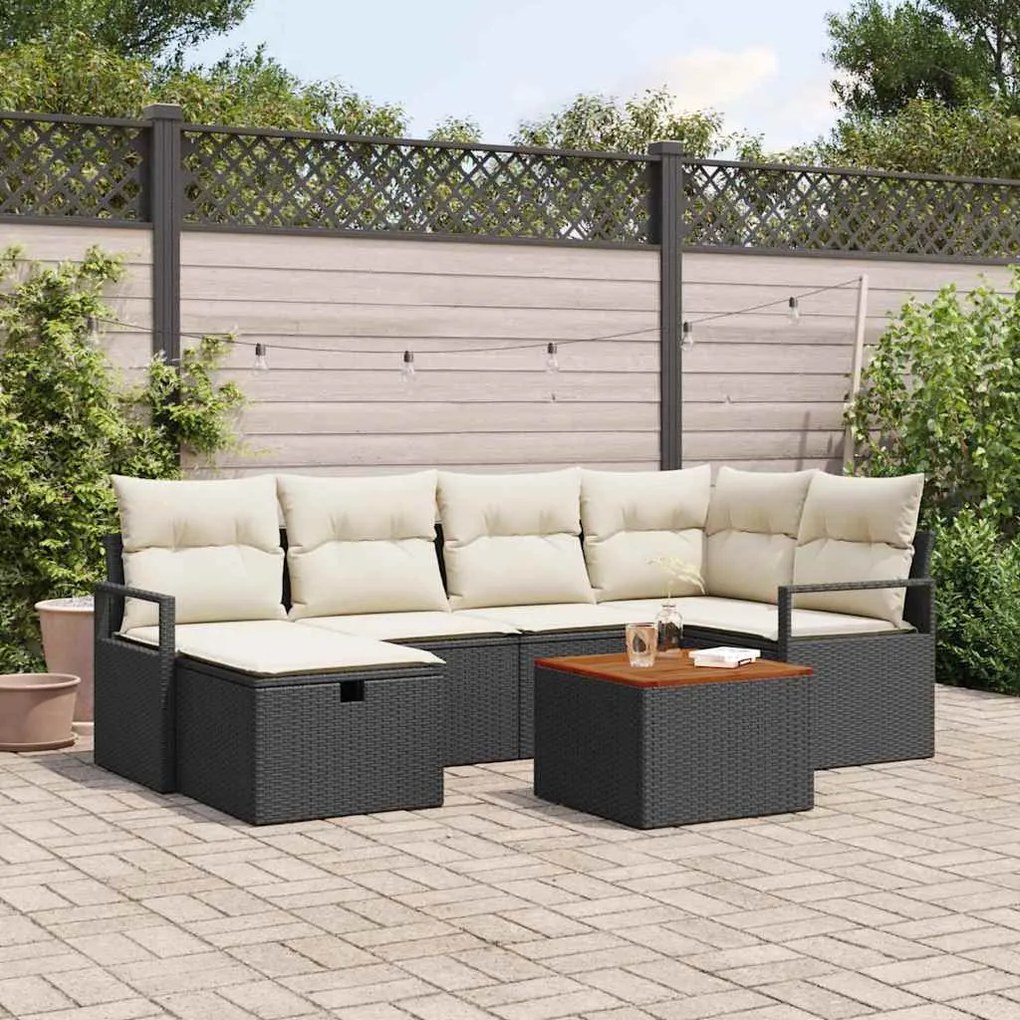 vidaXL Σετ Καναπέ Κήπου με μαξιλάρι 7 pcs Μαύρο Πολυ ράταν