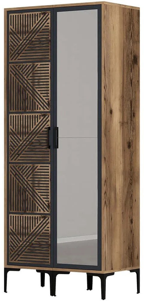 Ντουλάπα Δίφυλλη Kumsal 845HCT5419 80x47,5x201,4cm Walnut-Anthracite Δίφυλλη